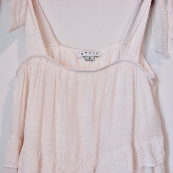 Hyfve Babydoll Mini Dress Cream Boho Tiered Ruffle Tie Sleeveless Straps Medium - Picture 5 of 13